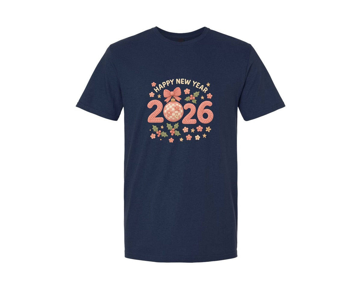brand:Generic|color:Navy|Happy New Year 2026 Crochet Yarn 10 Graphic T-Shirt