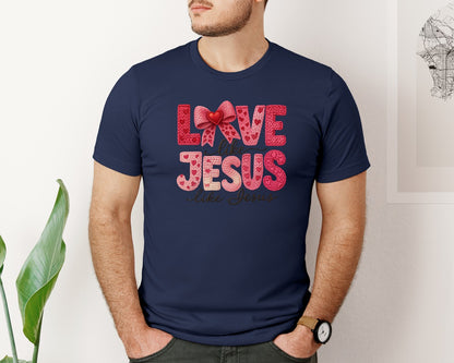brand:Bella Canvas|color:Navy|Faux Crochet Valentines Christian Graphic T-Shirt