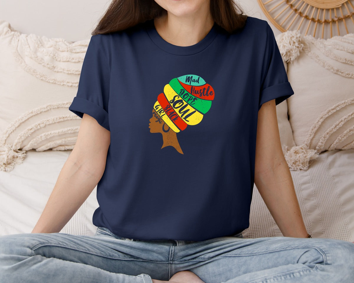 brand:Bella Canvas|color:Navy|Black Girl Magic Black History Month 4 Graphic T-Shirt