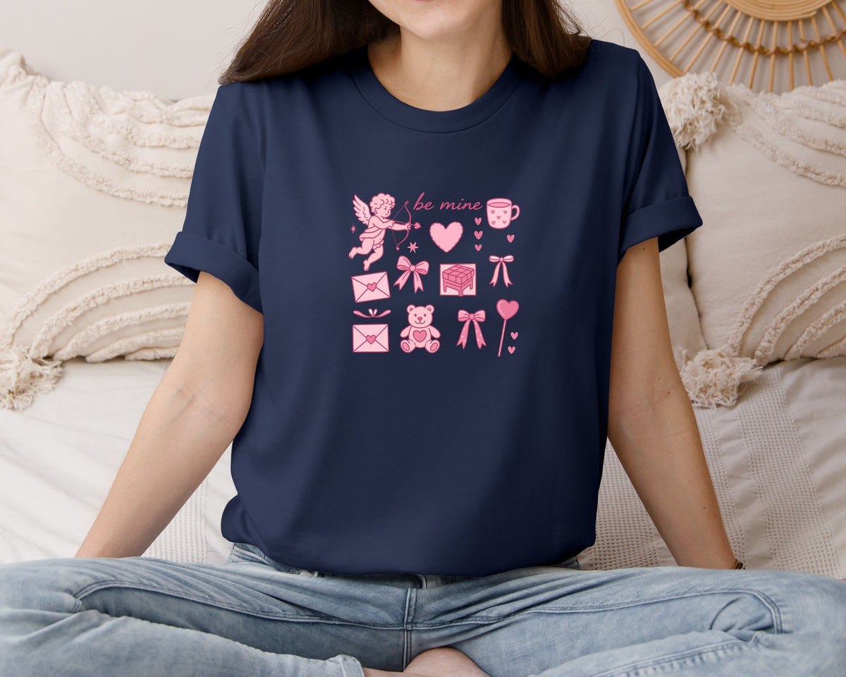brand:Bella Canvas|color:Navy|Be Mine Valentine Valentines Day 5 Graphic T-Shirt