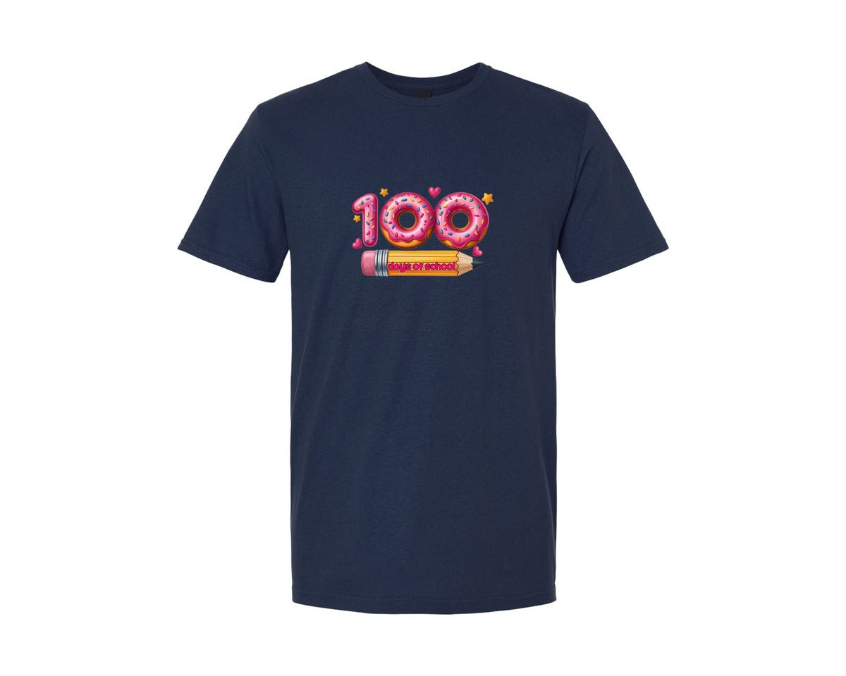 brand:Generic|color:Navy|100 Days School Donat Pencil Shirt Graphic T-Shirt