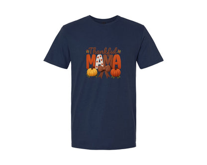 brand:Generic|color:Navy|Preppy Thankful Mama Faux Yarn Bow Graphic T-Shirt