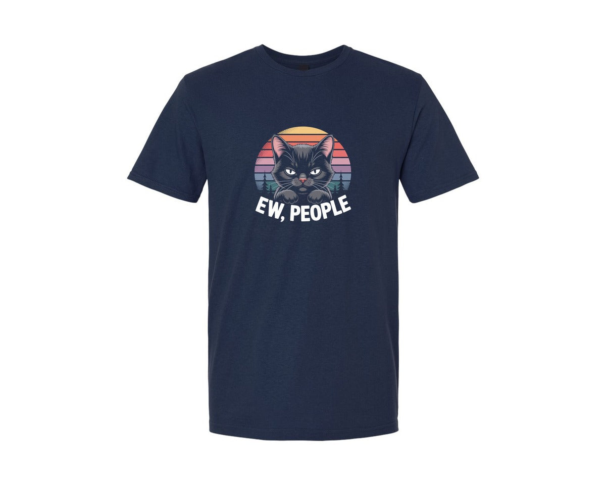 brand:Generic|color:Navy|Ew People Black Cat Funny Graphic T-Shirt