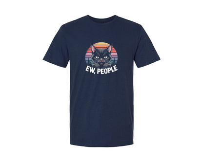 brand:Generic|color:Navy|Ew People Black Cat Funny Graphic T-Shirt