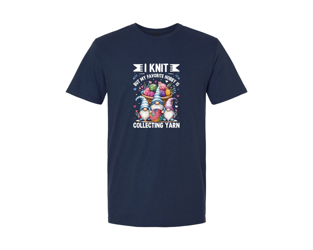 brand:Generic|color:Navy|Cute Gnome Knitting T Shirt Design Graphic T-Shirt