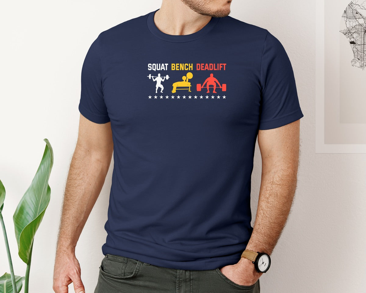 brand:Bella Canvas|color:Navy|Powerlift Squat Deadlift Weightlifting Graphic T-Shirt