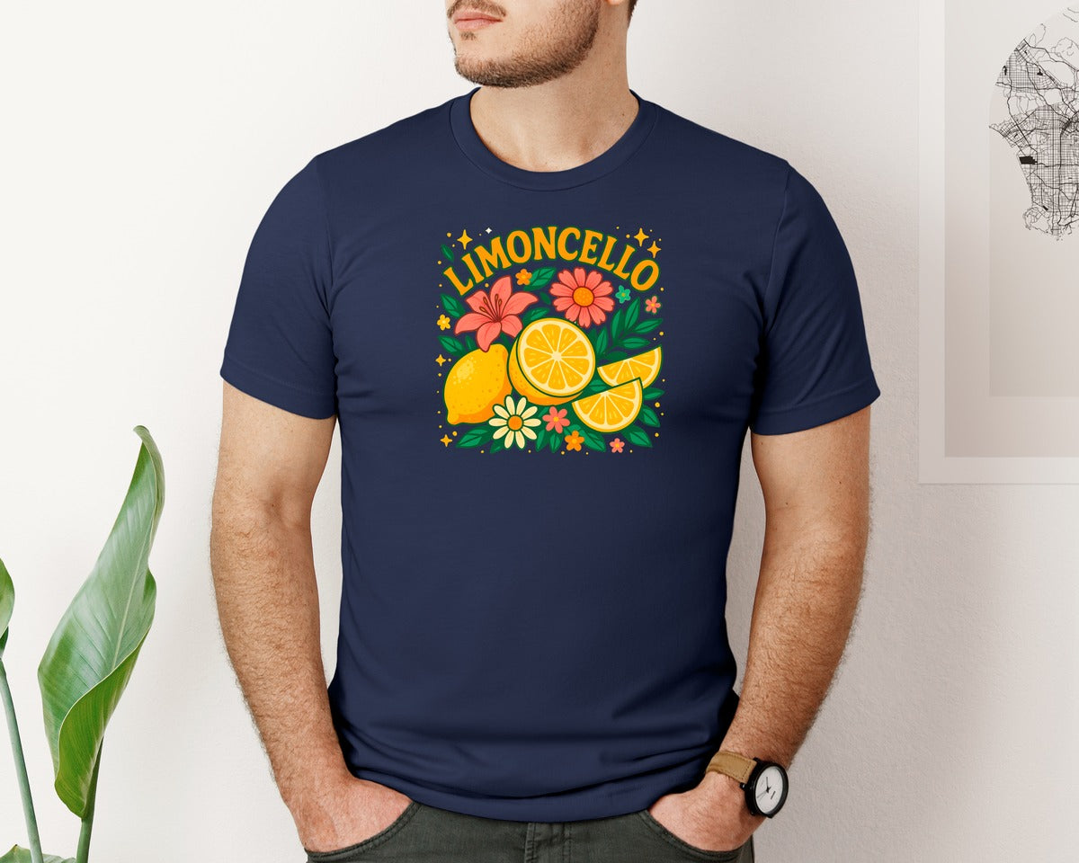 brand:Bella Canvas|color:Navy|Bright Lemon Floral T Shirt Design Graphic T-Shirt