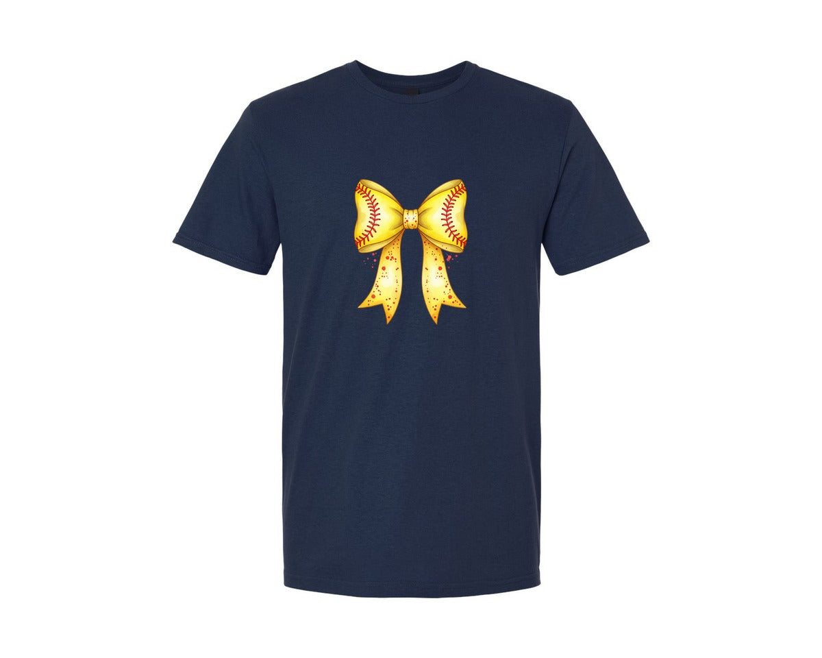 brand:Generic|color:Navy|Retro Softball Bow Graphic T-Shirt
