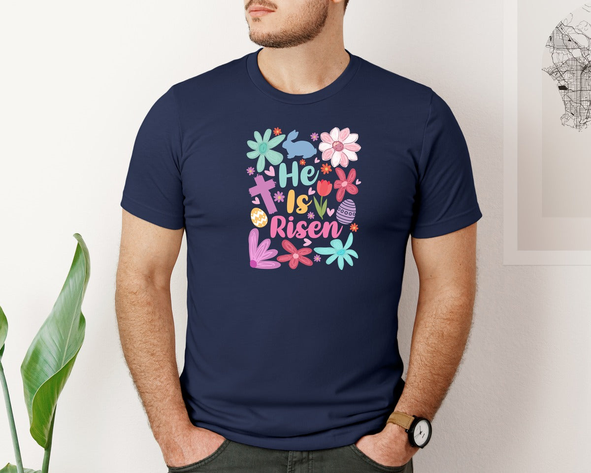 brand:Bella Canvas|color:Navy|Boho Christian Easter Graphic T-Shirt