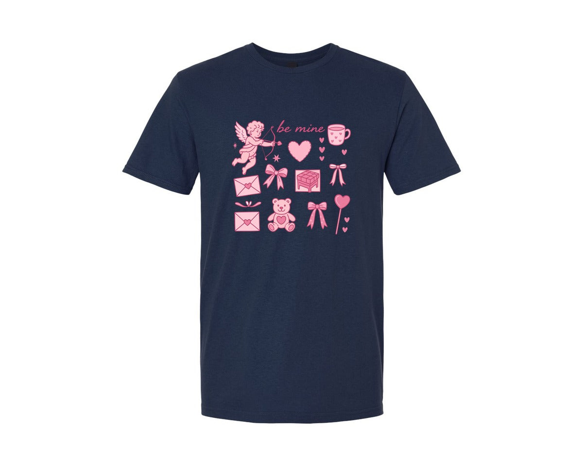 brand:Generic|color:Navy|Be Mine Valentine Valentines Day 5 Graphic T-Shirt