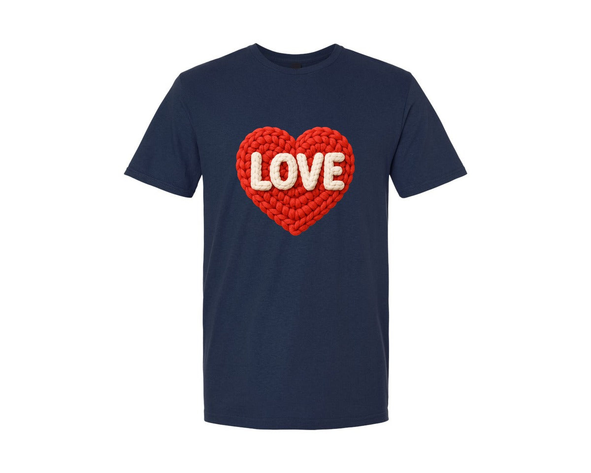 brand:Generic|color:Navy|Faux Crochet Love Valentine Graphic T-Shirt