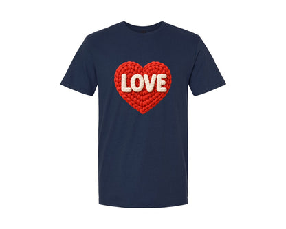 brand:Generic|color:Navy|Faux Crochet Love Valentine Graphic T-Shirt