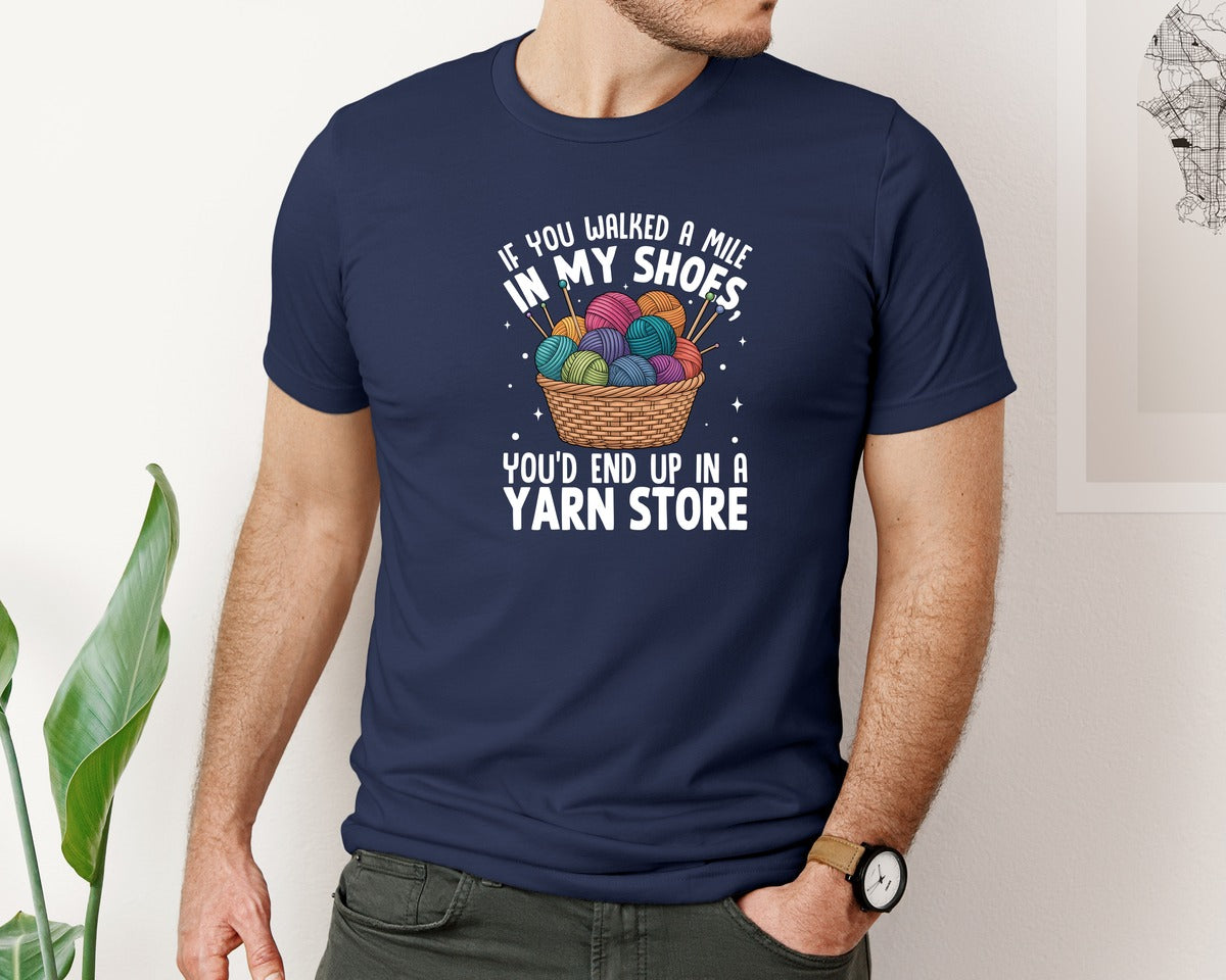brand:Bella Canvas|color:Navy|Funny Knitting Crochet Quote T Shirt Graphic T-Shirt