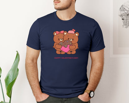 brand:Bella Canvas|color:Navy|Valentine Clip Art Cute Teddy Bear Love Graphic T-Shirt