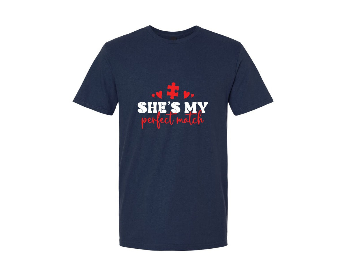 brand:Generic|color:Navy|Hes My Match Couple Valentine Graphic T-Shirt