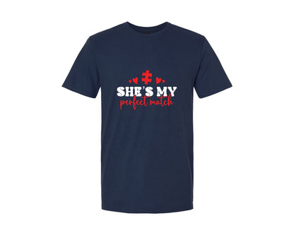 brand:Generic|color:Navy|Hes My Match Couple Valentine Graphic T-Shirt