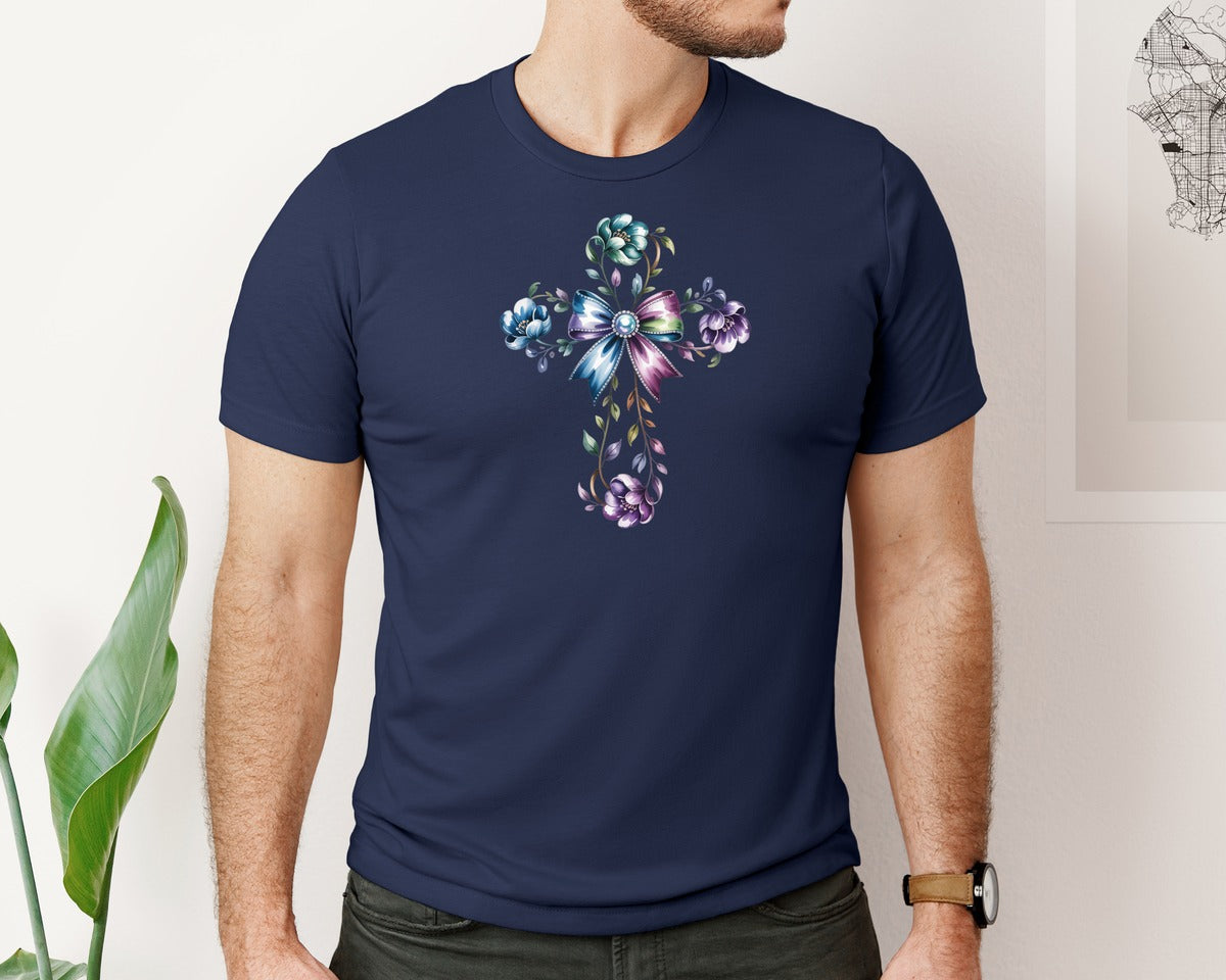 brand:Bella Canvas|color:Navy|Cross Easter Faith Illustration Graphic T-Shirt