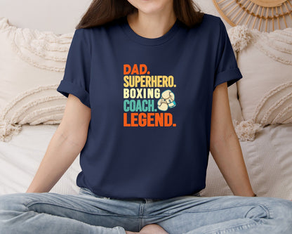 brand:Bella Canvas|color:Navy|Dad Superhero Boxing Coach T Shirt Graphic T-Shirt