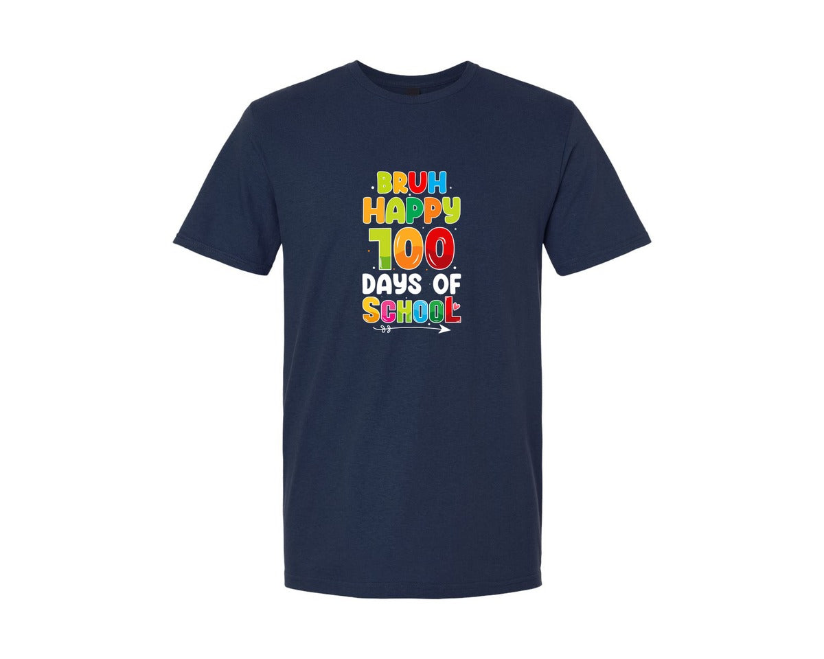 brand:Generic|color:Navy|100 Days Of School Bruh 100 Days School Graphic T-Shirt