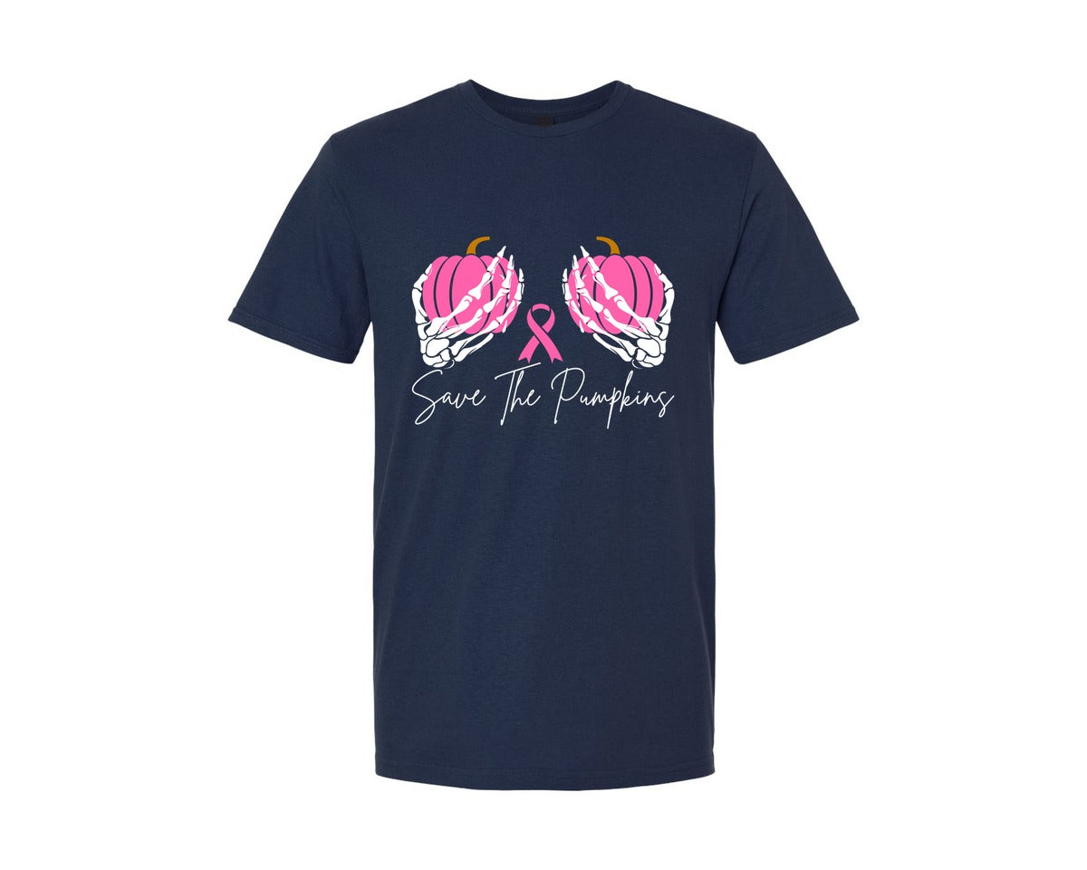 brand:Generic|color:Navy|Save The Pumpkins Halloween Graphic T-Shirt
