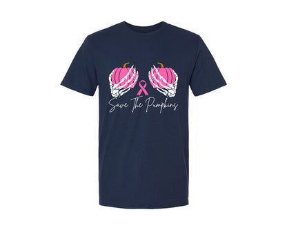 brand:Generic|color:Navy|Save The Pumpkins Halloween Graphic T-Shirt