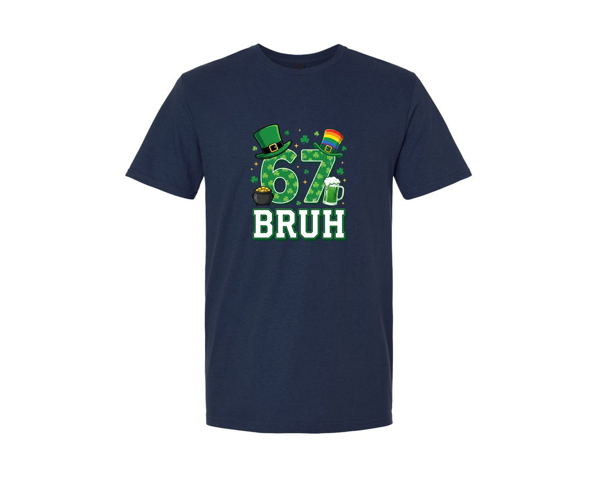 brand:Generic|color:Navy|67 Bruh St Patricks Day Graphic T-Shirt