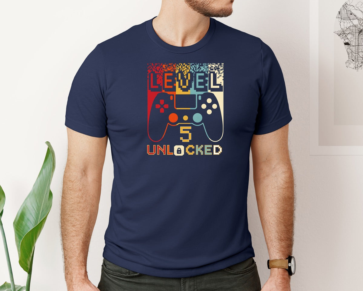 brand:Bella Canvas|color:Navy|Level 05 40 Unlocked Graphic T-Shirt