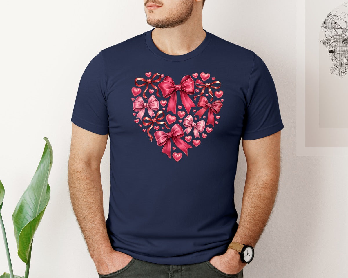 brand:Bella Canvas|color:Navy|Valentine Heart Bows Love Graphic T-Shirt