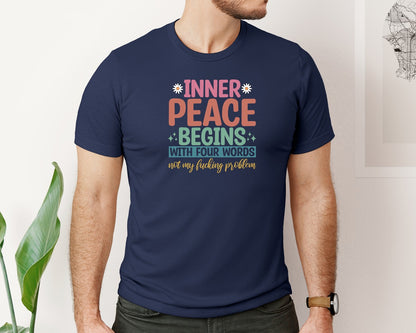 brand:Bella Canvas|color:Navy|Inner Peace Begins With Four Words 13 Graphic T-Shirt