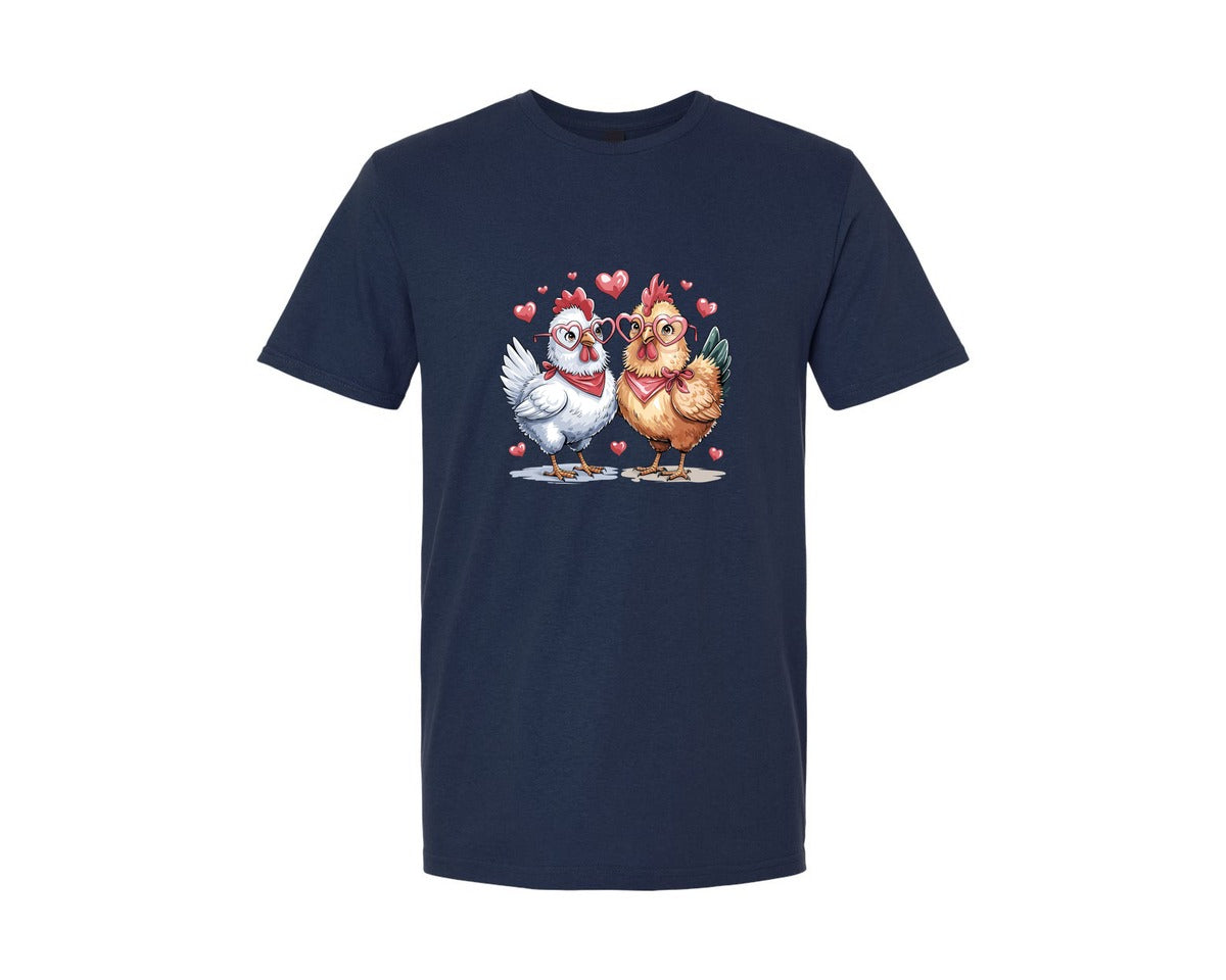 brand:Generic|color:Navy|Adorable Chicken Couple Valentine Vector Graphic T-Shirt