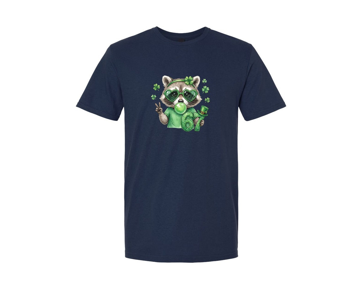 brand:Generic|color:Navy|St Patricks Day Raccoon 6 7 Viral Meme Graphic T-Shirt
