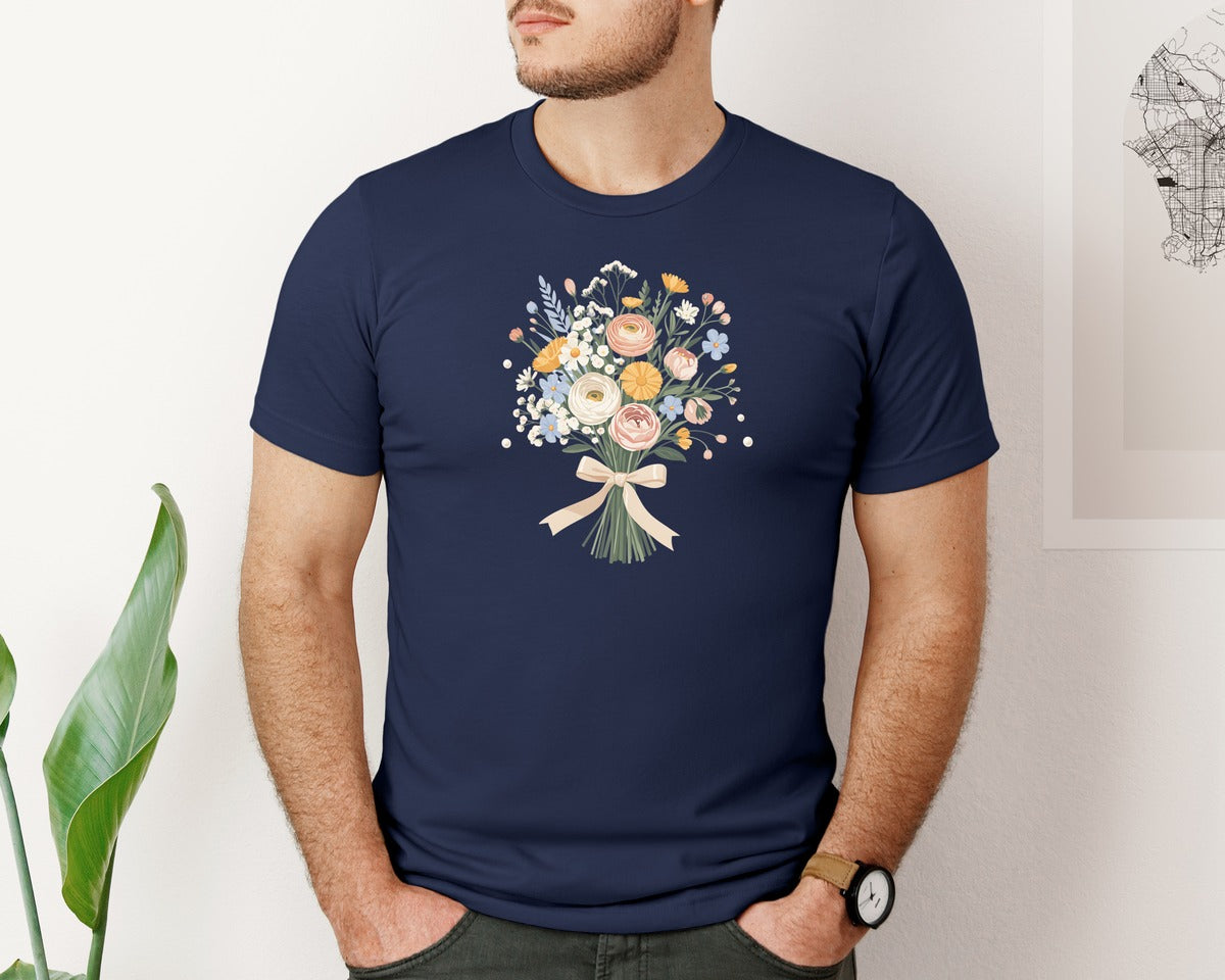 brand:Bella Canvas|color:Navy|Wildflower Bouquet Soft Floral Graphic T-Shirt