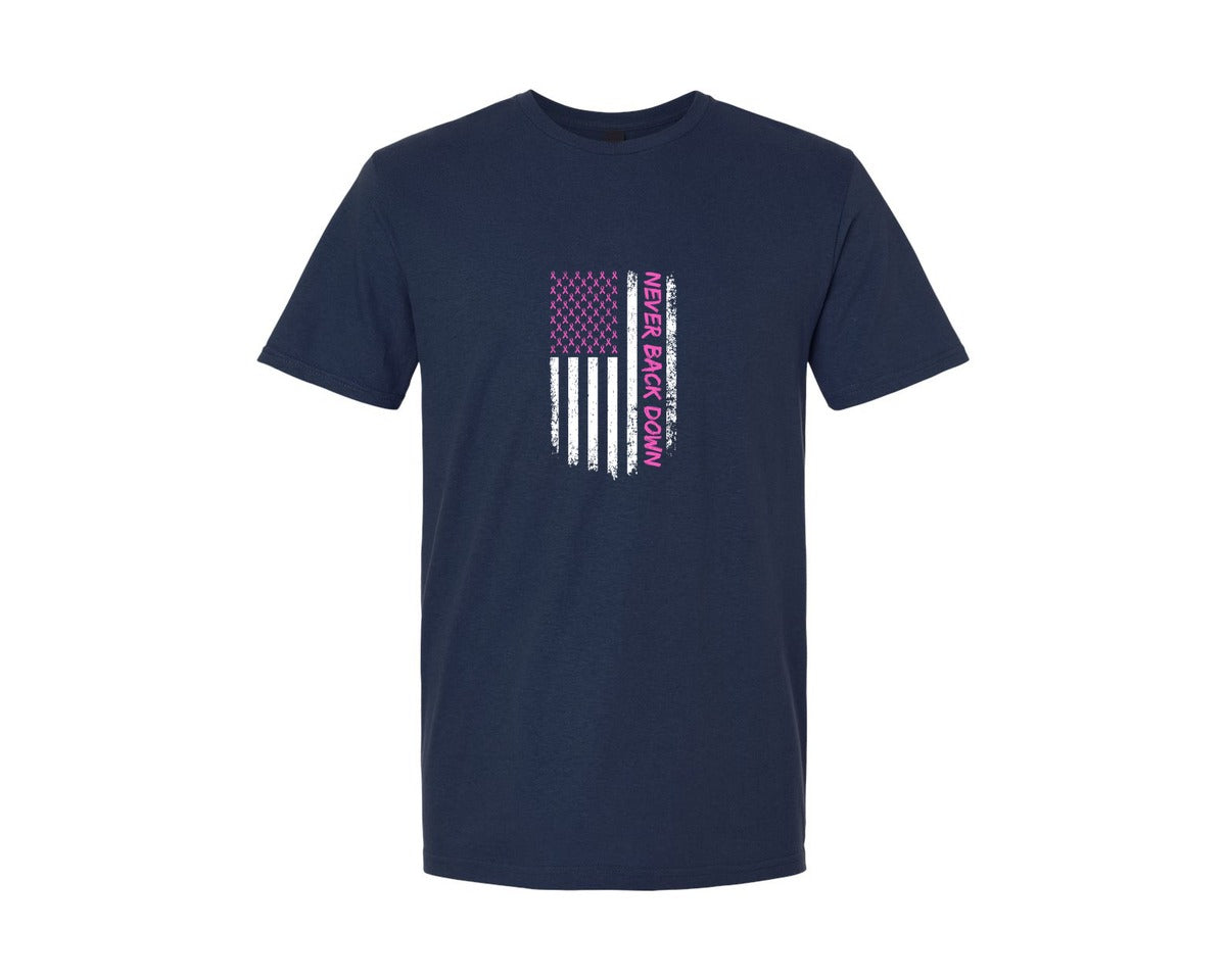 brand:Generic|color:Navy|Never Back Down Breast Cancer Awareness Graphic T-Shirt