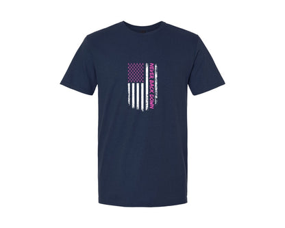 brand:Generic|color:Navy|Never Back Down Breast Cancer Awareness Graphic T-Shirt