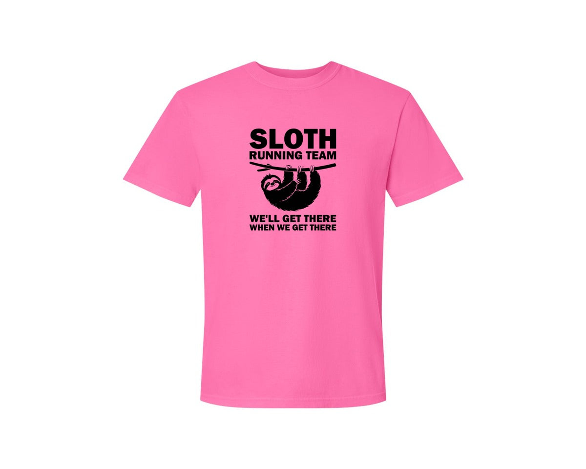 brand:Comfort Colors|color:Neon Pink|Sloth Running Team T Shirt 2 Graphic T-Shirt