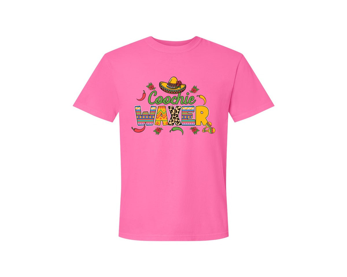 brand:Comfort Colors|color:Neon Pink|Cinco De Mayo Coochie Waxer Mexico Graphic T-Shirt