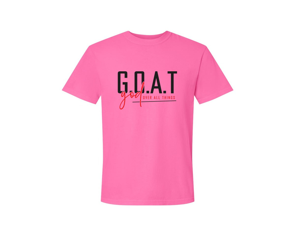 brand:Comfort Colors|color:Neon Pink|God Over All Things Shirt Design Graphic T-Shirt