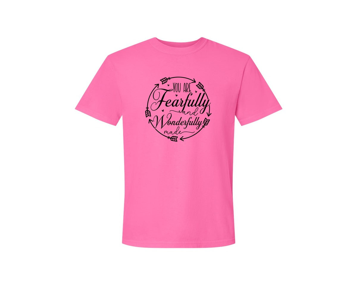 brand:Comfort Colors|color:Neon Pink|You Are Fearfully And Sleeve Design Graphic T-Shirt