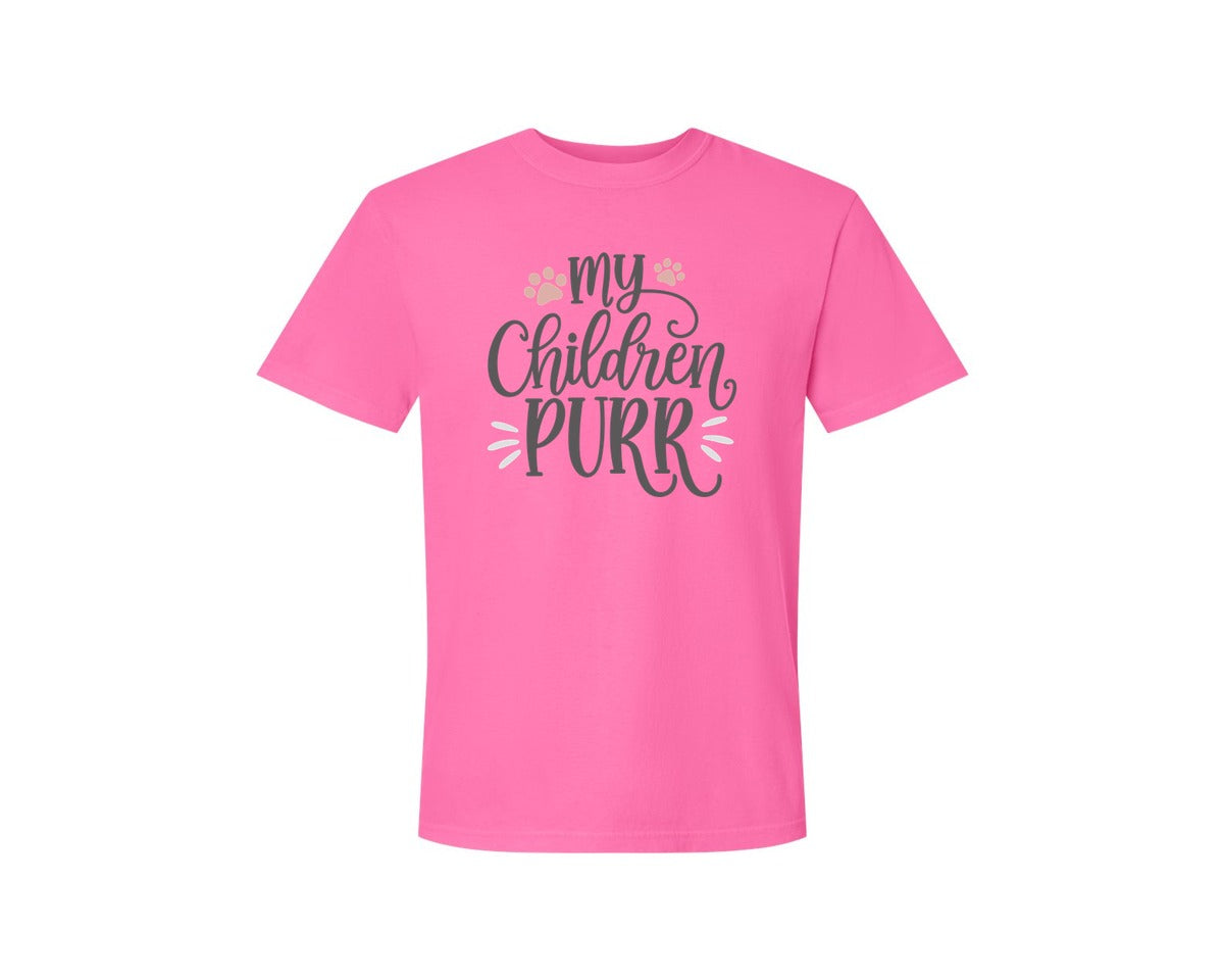 brand:Comfort Colors|color:Neon Pink|My Children Purr Cute Cat Quote Graphic T-Shirt