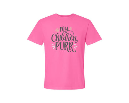 brand:Comfort Colors|color:Neon Pink|My Children Purr Cute Cat Quote Graphic T-Shirt