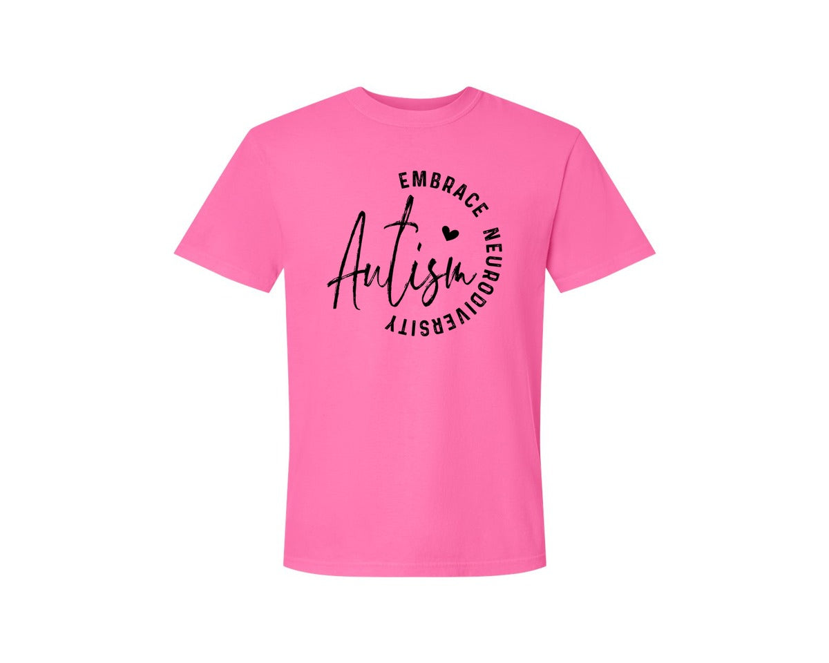 brand:Comfort Colors|color:Neon Pink|Embrace Neurodiversity Autism Graphic T-Shirt