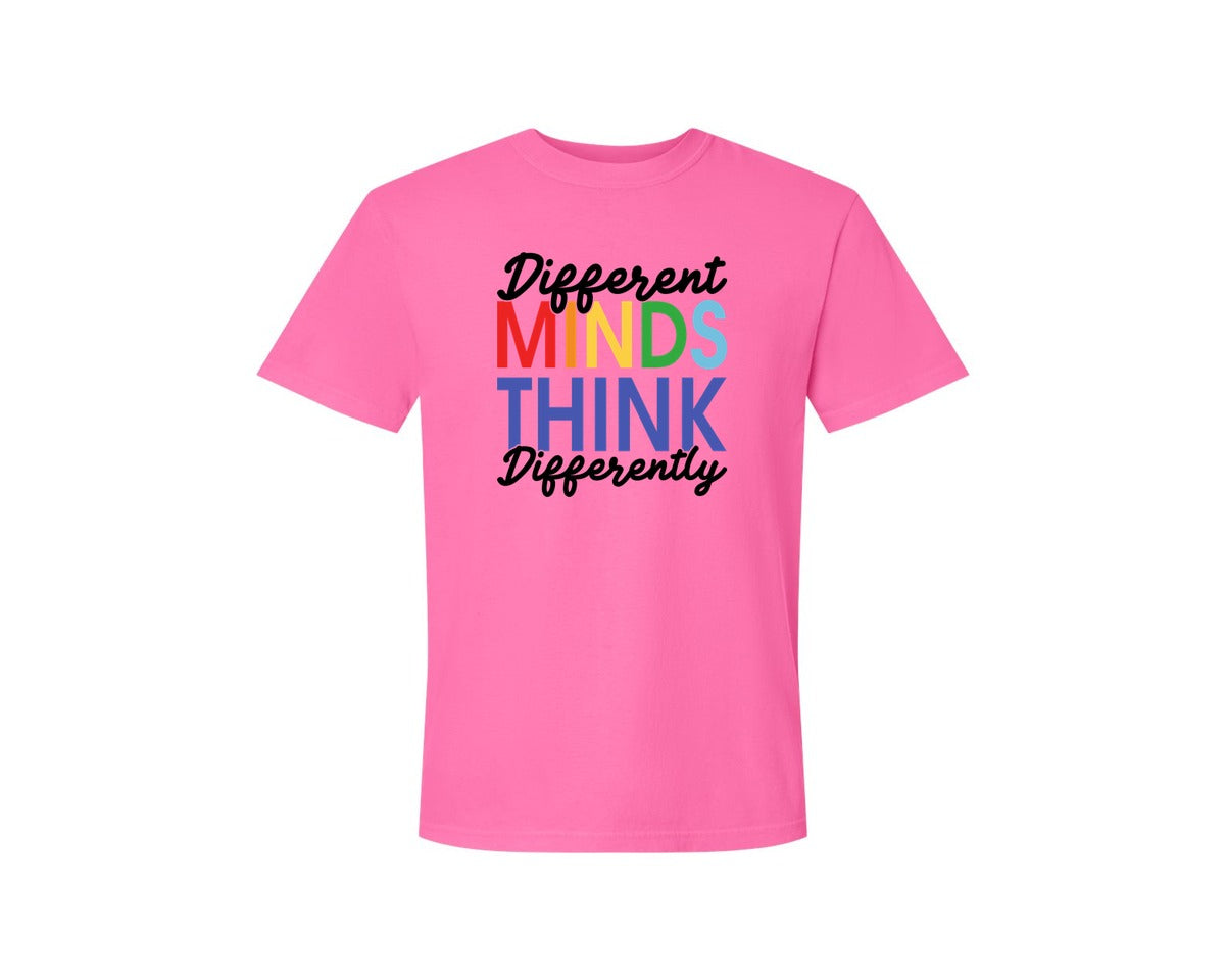 brand:Comfort Colors|color:Neon Pink|Different Minds Autism T Shirt Graphic T-Shirt