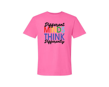 brand:Comfort Colors|color:Neon Pink|Different Minds Autism T Shirt Graphic T-Shirt