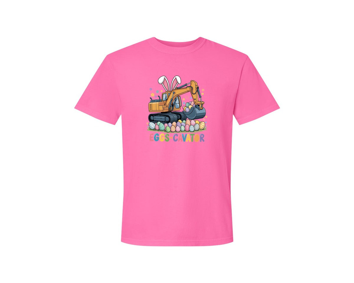 brand:Comfort Colors|color:Neon Pink|Eggs Cavator Easter Excavator 3 Graphic T-Shirt