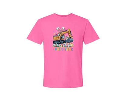 brand:Comfort Colors|color:Neon Pink|Eggs Cavator Easter Excavator 3 Graphic T-Shirt
