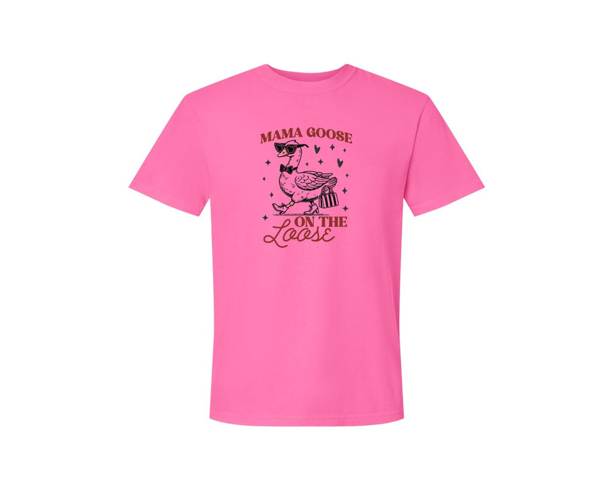 brand:Comfort Colors|color:Neon Pink|Mama Goose On The Loose Pngtrendy Funny Graphic T-Shirt