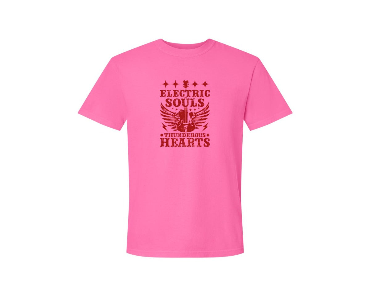 brand:Comfort Colors|color:Neon Pink|Electric Souls Thunderous Hearts Graphic T-Shirt