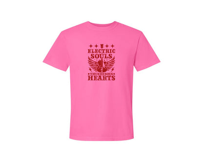 brand:Comfort Colors|color:Neon Pink|Electric Souls Thunderous Hearts Graphic T-Shirt