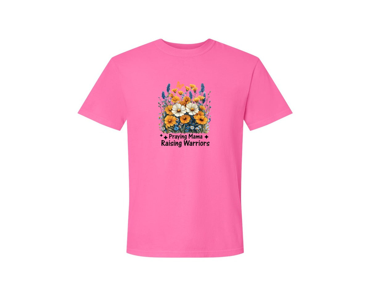 brand:Comfort Colors|color:Neon Pink|Praying Mama Boho Floral Mama 2 Graphic T-Shirt