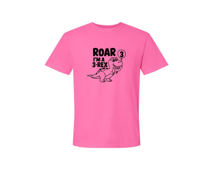 brand:Comfort Colors|color:Neon Pink|3 Rex Dinosaur Birthday Graphic T-Shirt